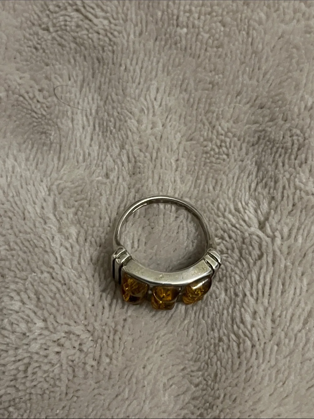 Vintage Poland 925 Silver 925 Amber Grid Ring - Unisex